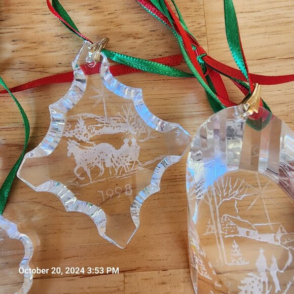 Handcut Crystal Christmas Ornaments 1996, 1998, 1999, 2000 Etched Back 4 in Lot - Picture 4 of 8